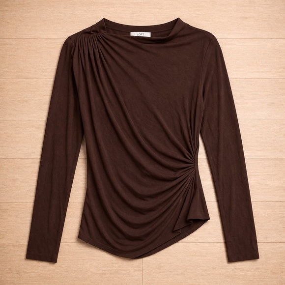 SHEIN Tops - SHEIN Brown Side-Ruched Long Sleeve Top